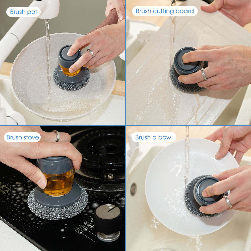 PET Soap Dispensing Palm Scrub Cleaning Brush